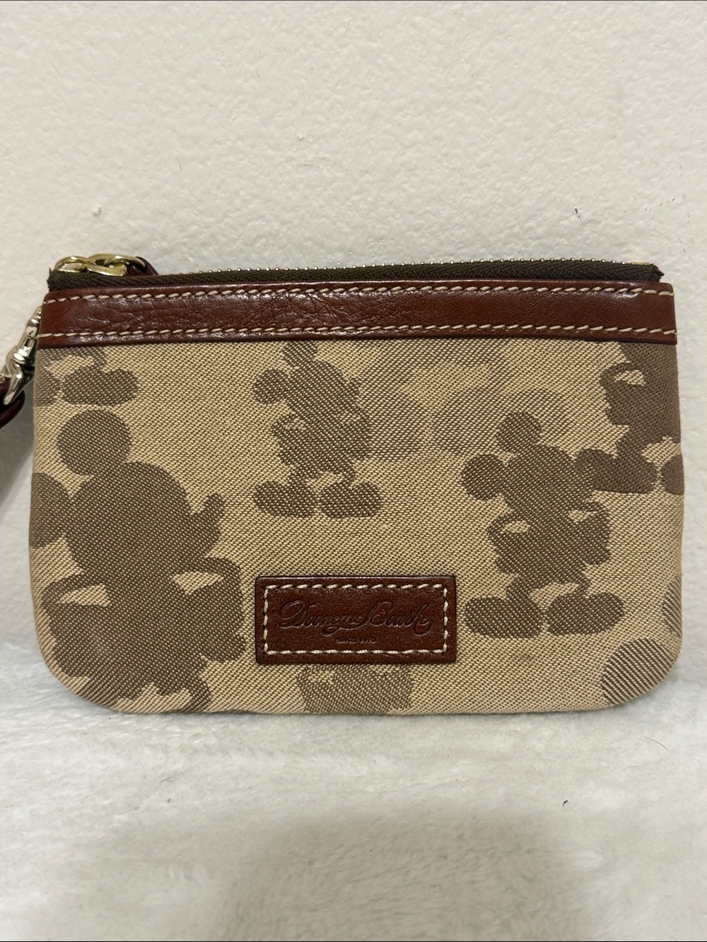 Dooney & Bourke Brown Canvas Wristlet Pouch - Mickey Pattern